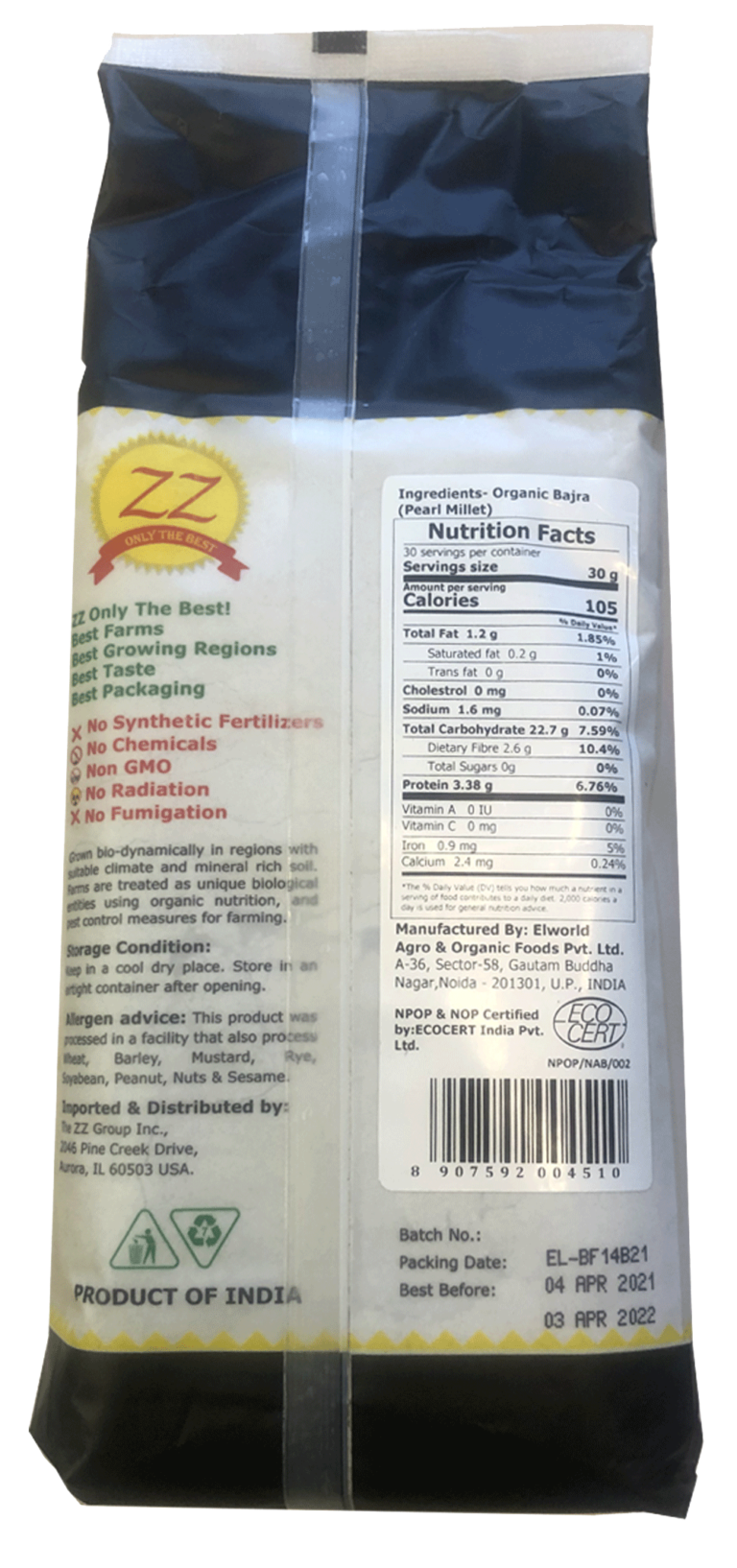 Organic Bajra Flour (Pearl Millet Flour) Gluten Free ZZ Organic